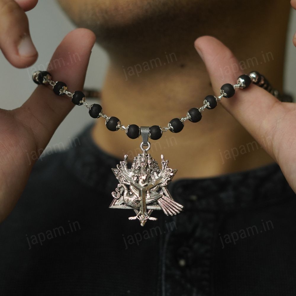 Silver Plated Shanmukha Karungali Necklace
