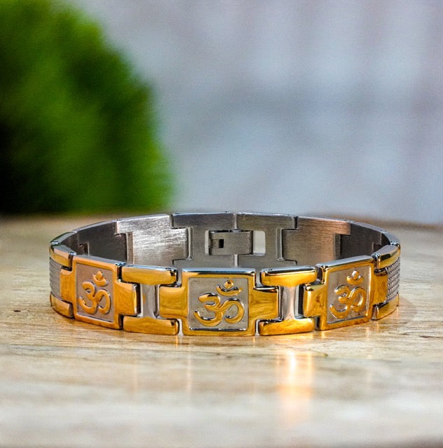 Gold Plated Om Tripti Duotone Spiritual Bracelet