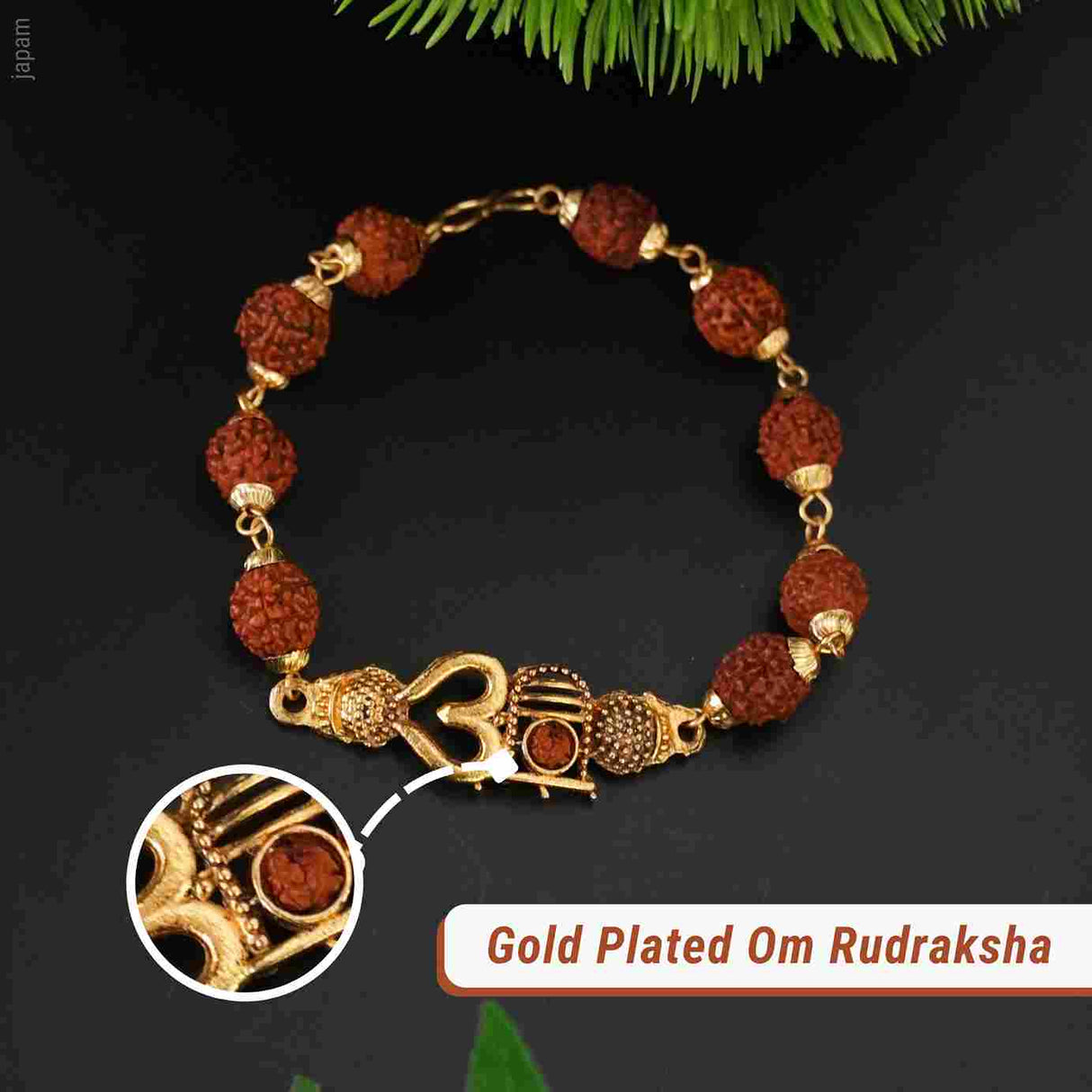 Gold Plated Om Rudraksha Bracelet For Men