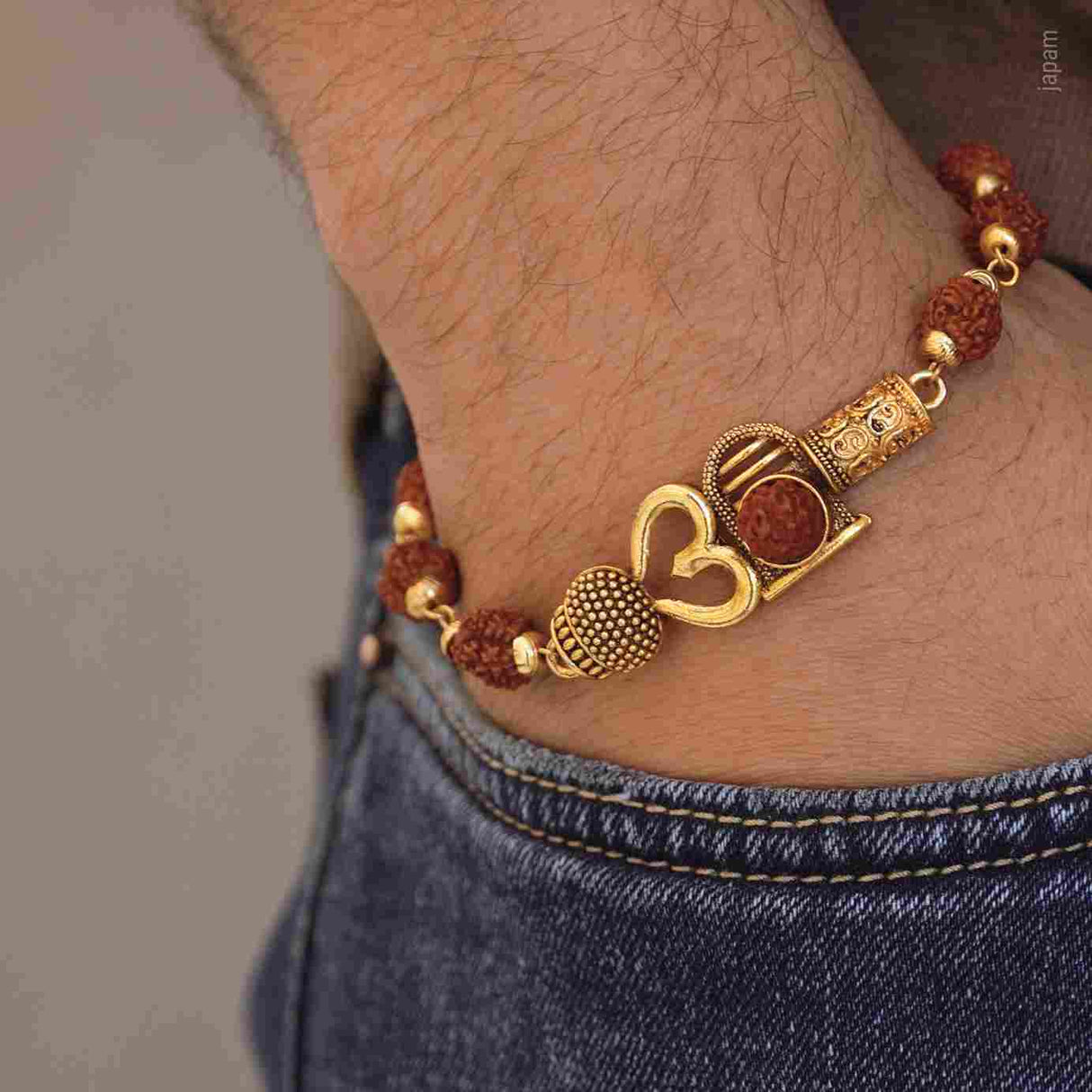 Gold Plated Om Rudraksha Bracelet For Men
