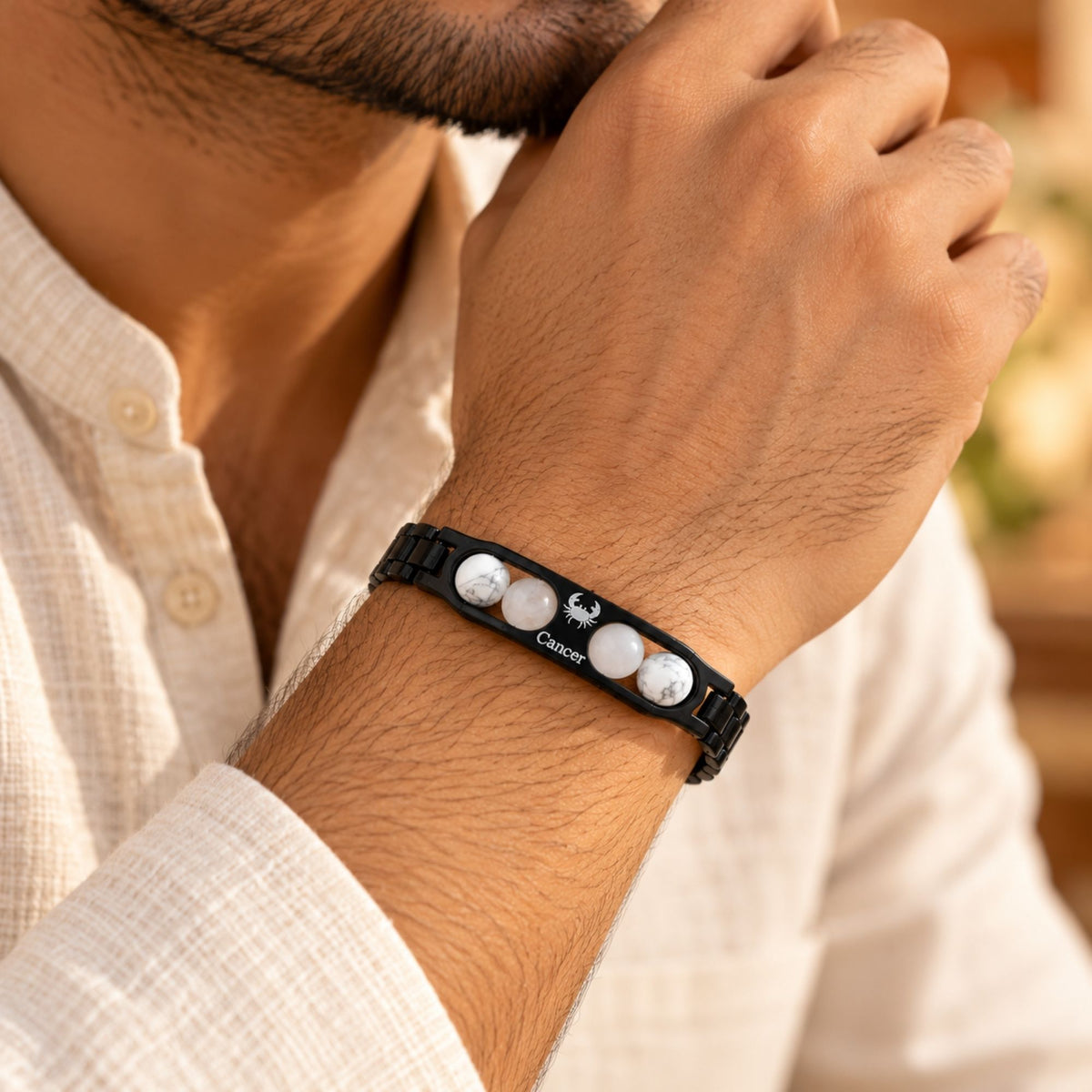Cancer Zodiac Sign Metal Bracelet + Free Selenite Plate
