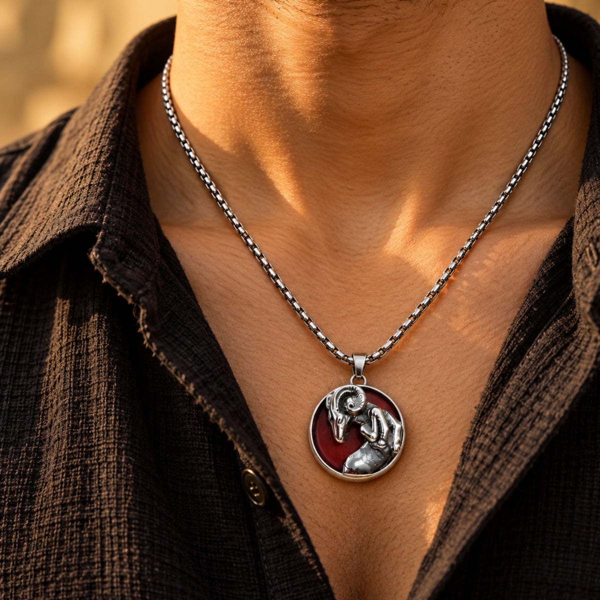 Aries Zodiac Pendant with Red Jasper Stone