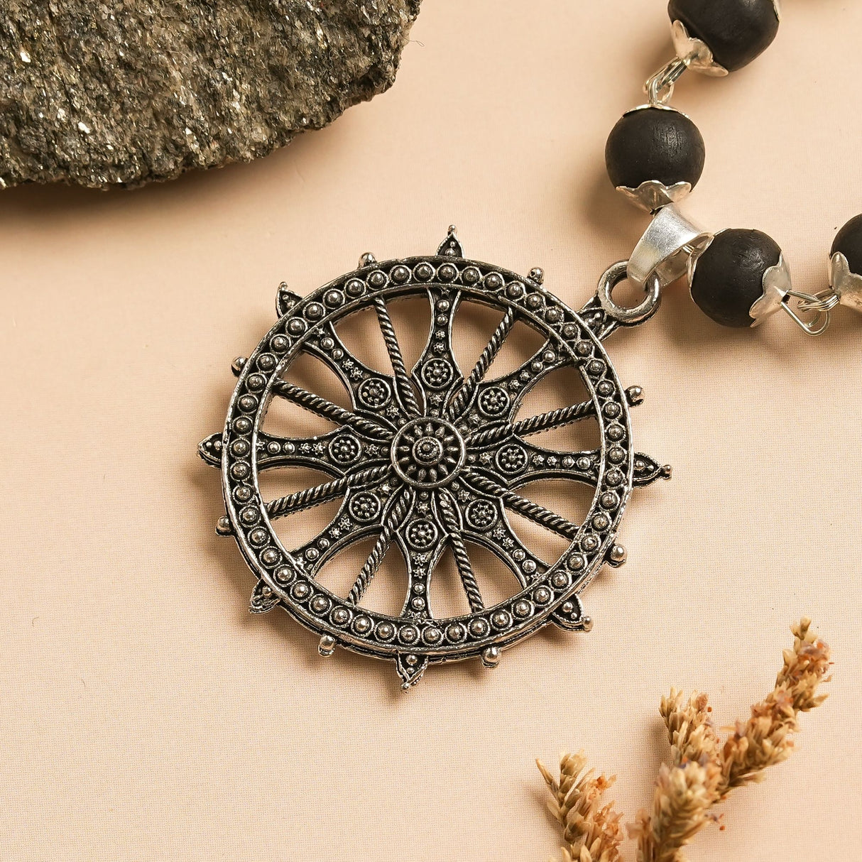 Silver Plated Karungali Sudarshan Chakra Mala