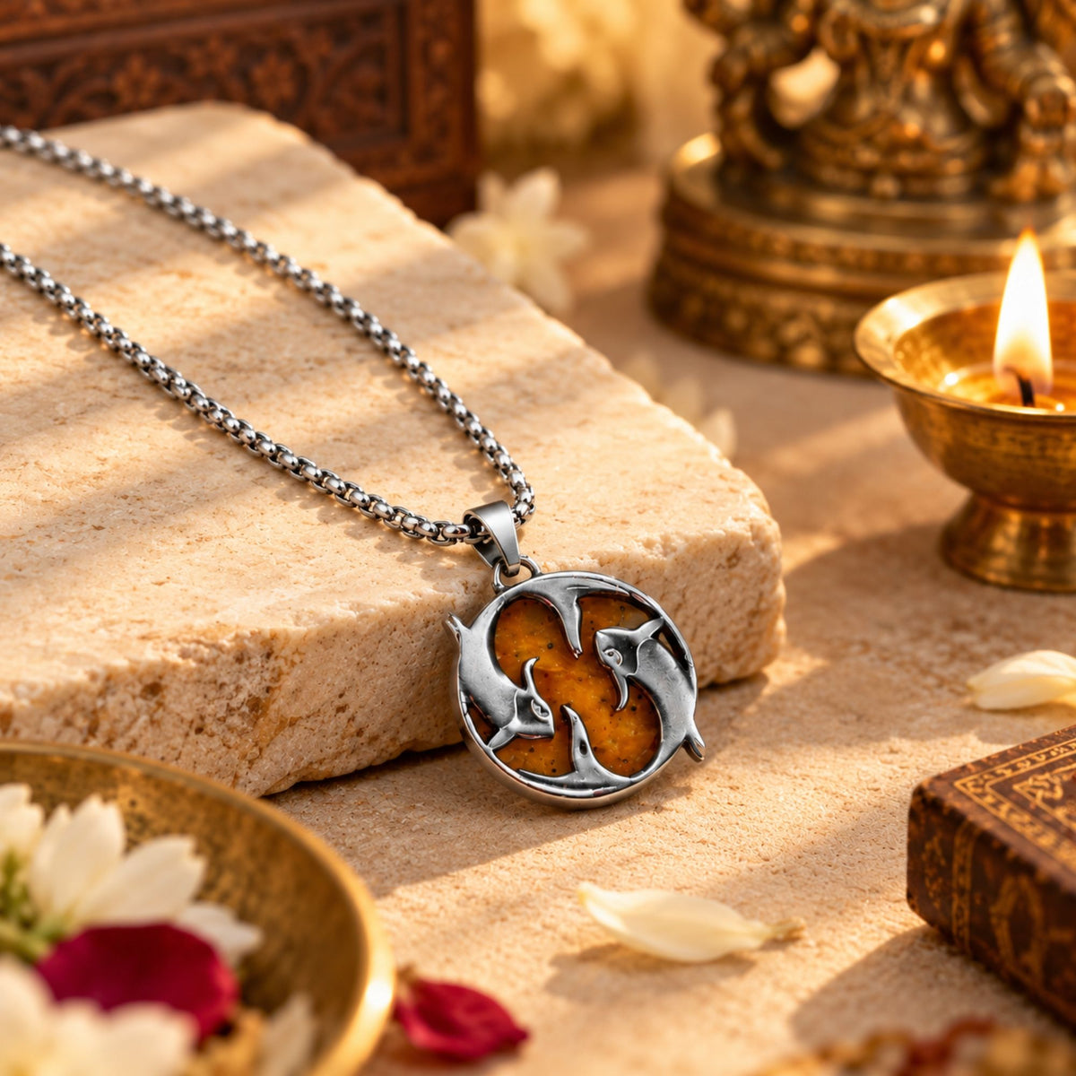 Pisces Zodiac Pendant with Citrine Stone