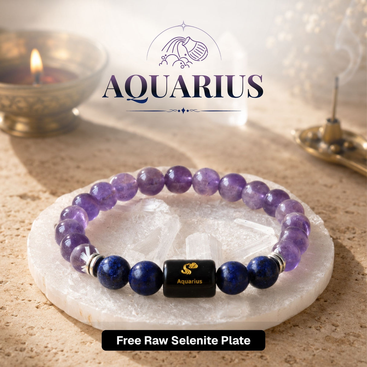 Amethyst & Lapis Lazuli Zodiac Band for Aquarius (कुंभ राशि)