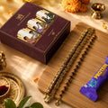Gold Plated Modern + Elemental Rudraksha Rakhi Box for Bhaiya & Bhabhi