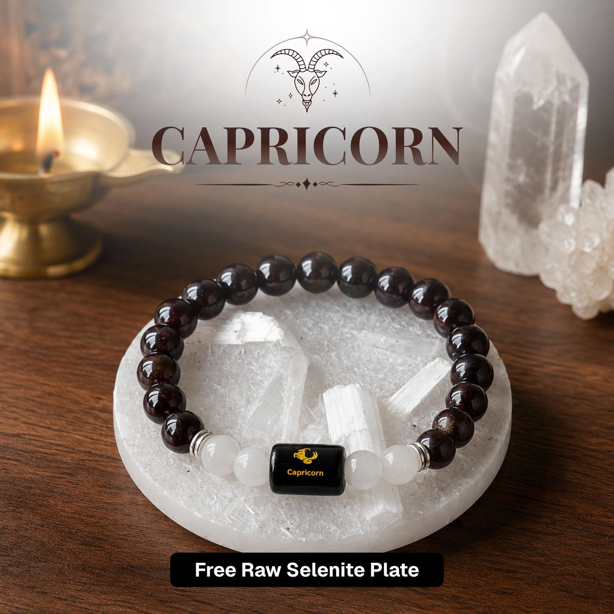 Garnet & Milky Quartz Zodiac Band for Capricorn (मकर राशि)