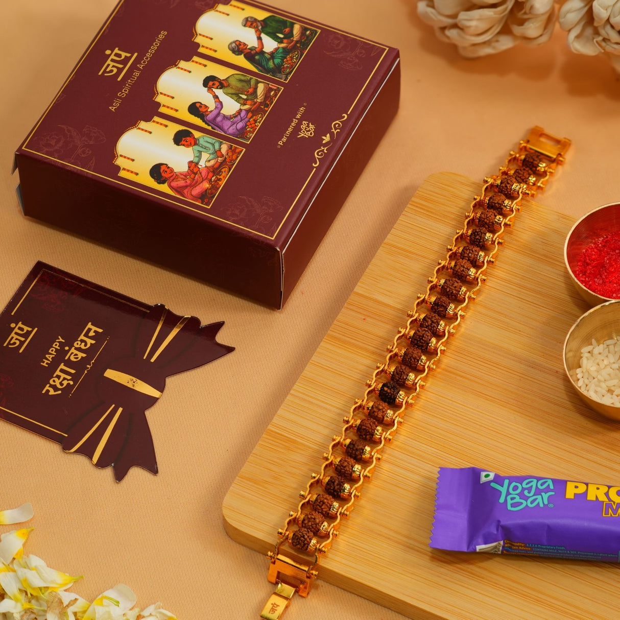 Gold Plated Modern Rudraksha Rakhi Box