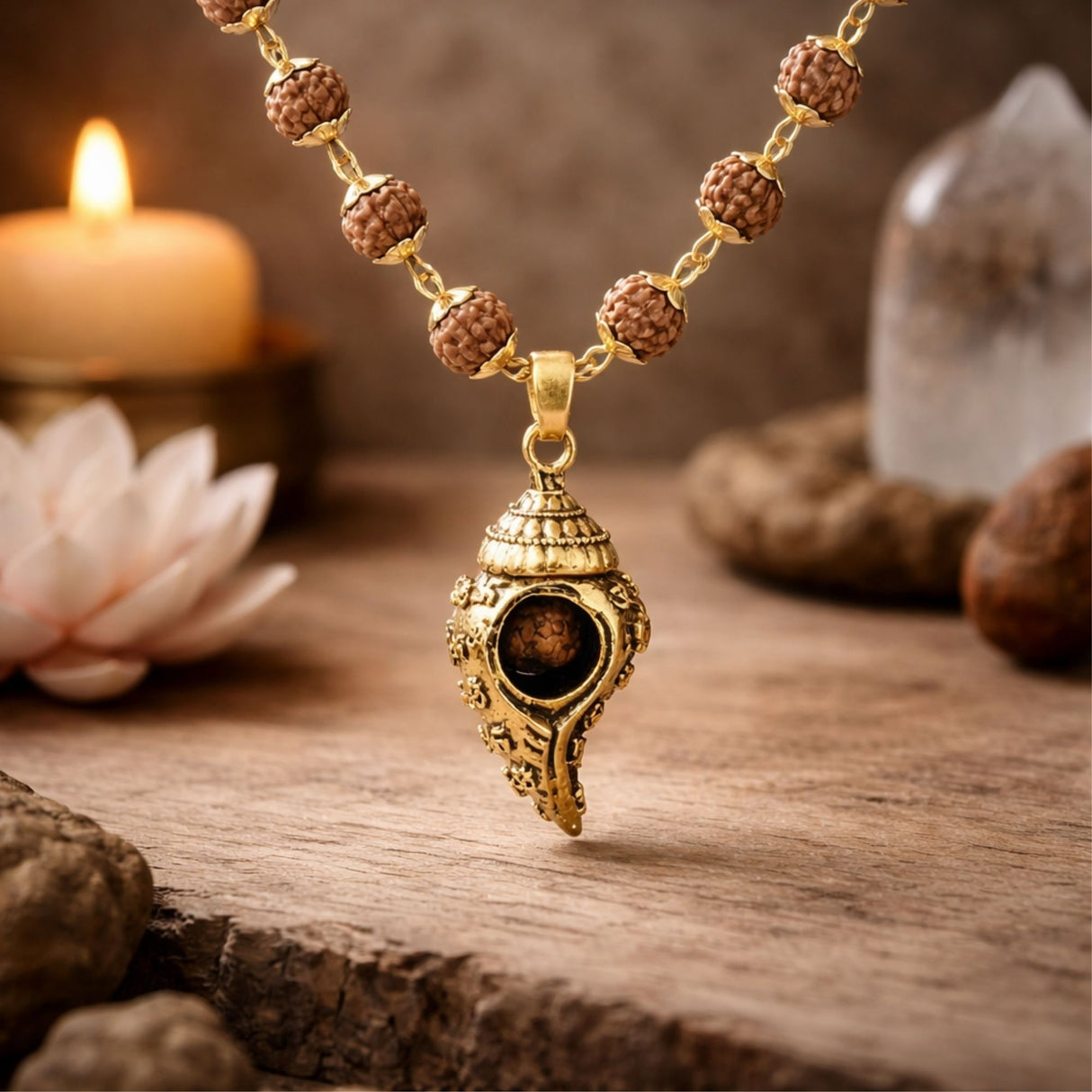 Gold Plated Shiv Shankh Rudraksha Mala