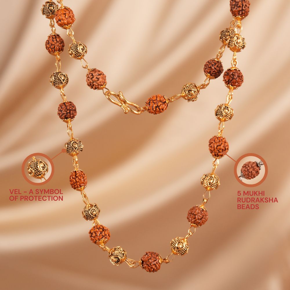 Gold Plated Rudraksha Vel Mala
