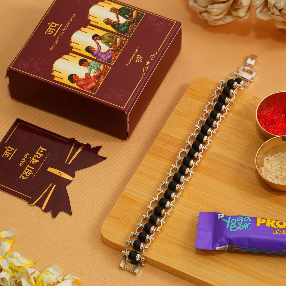 Silver Plated Modern Karungali Rakhi Box
