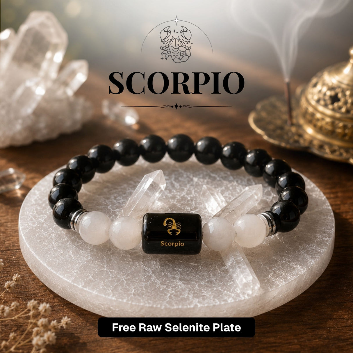 Black Obsidian & Milky Quartz Zodiac Band for Scorpio (वृश्चिक राशि)