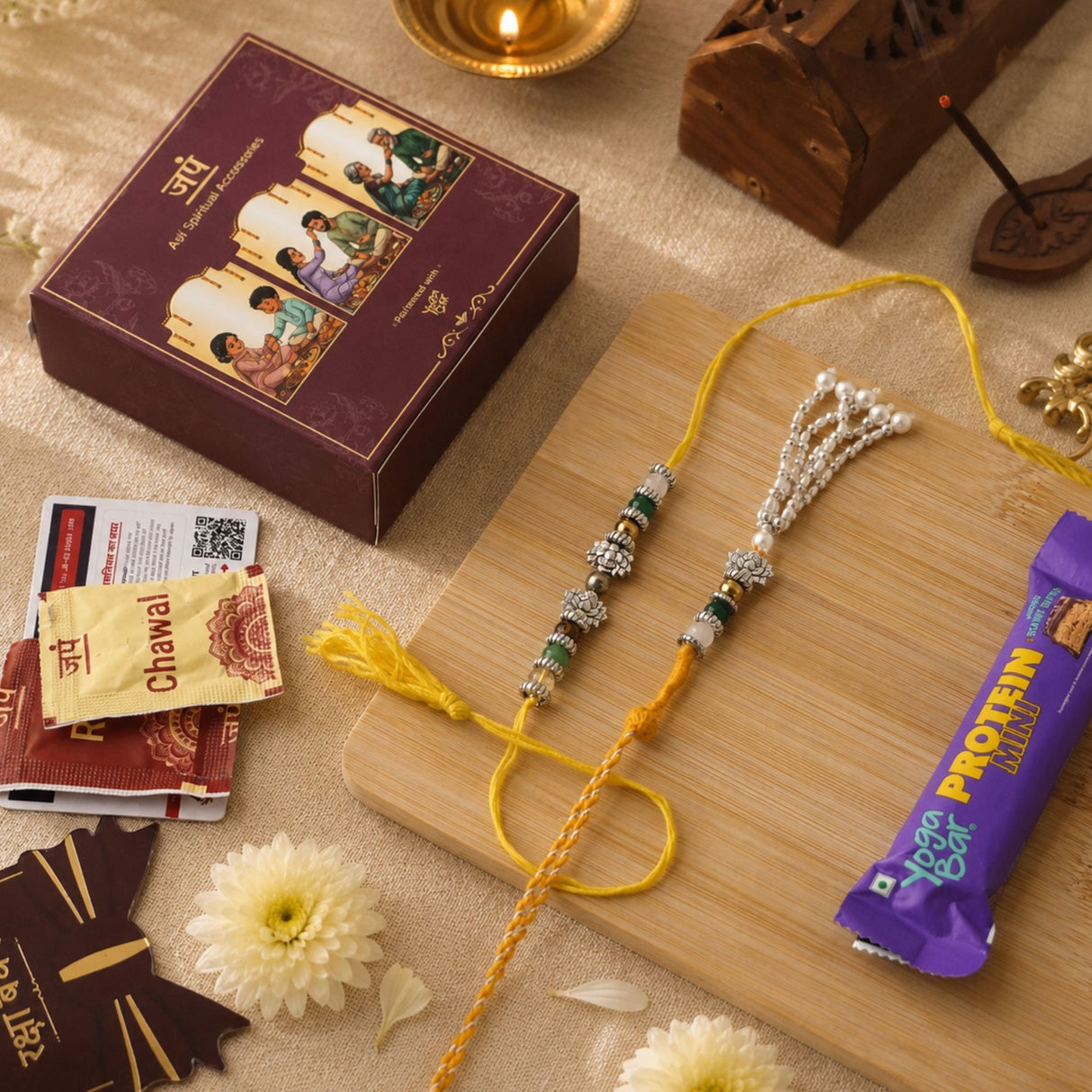 Lotus Dhanlabh Crystal Rakhi with Looomba