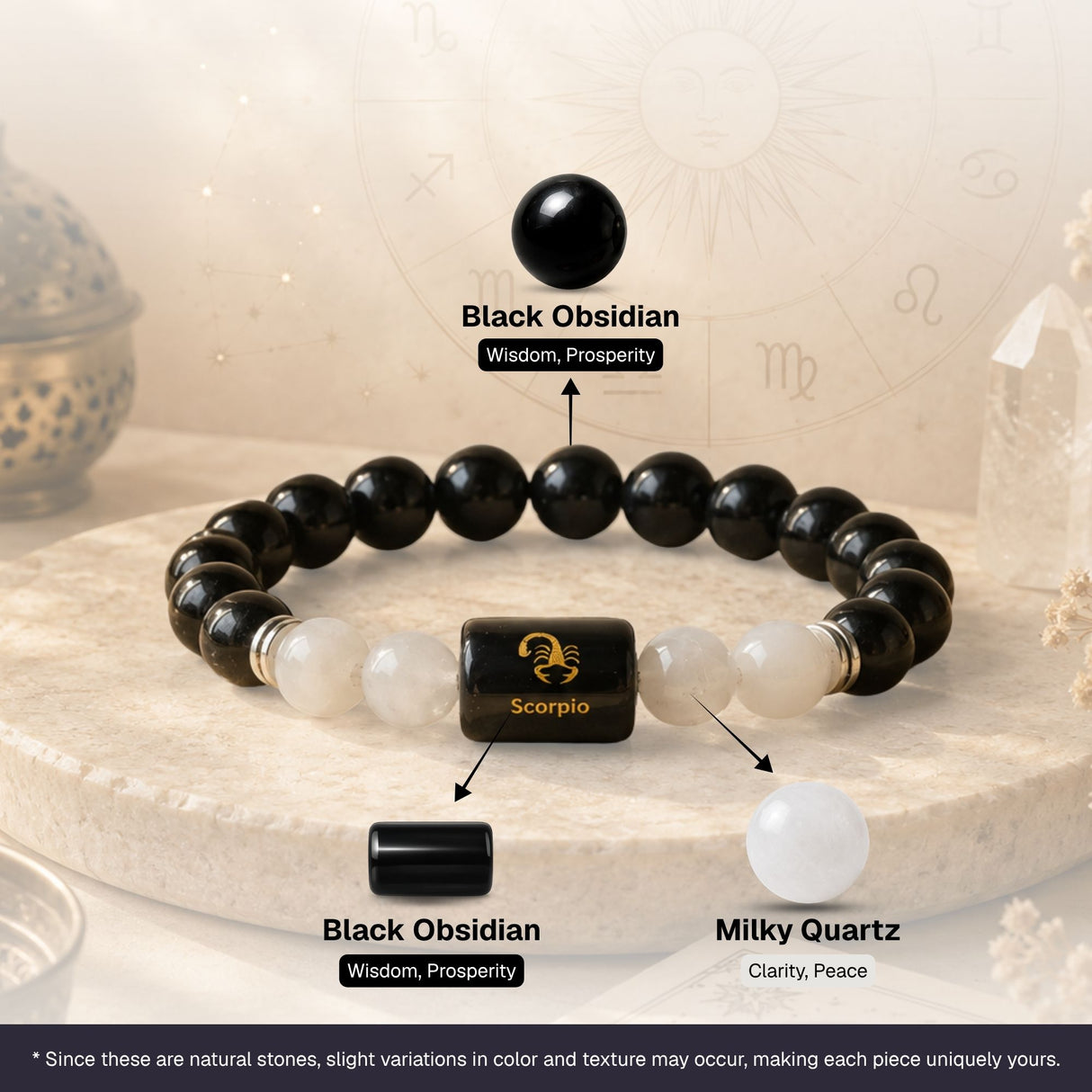 Black Obsidian & Milky Quartz Zodiac Band for Scorpio (वृश्चिक राशि)