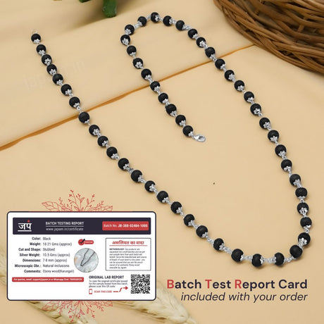 Pure 92.5 Sterling Silver Karungali Mala - Natural Ebony Wood