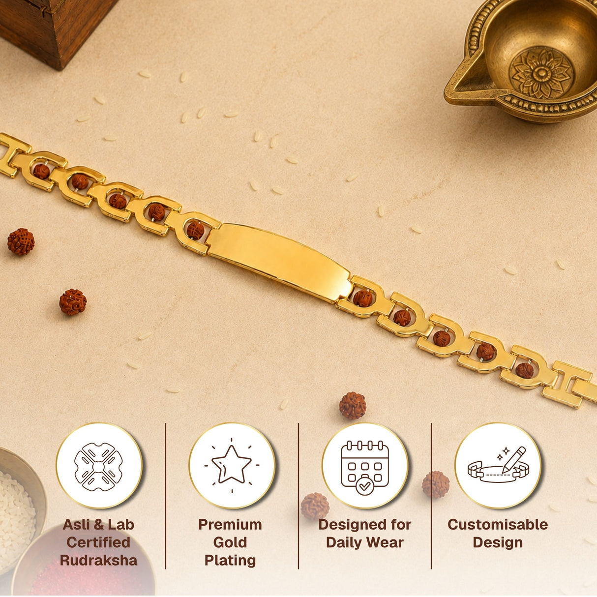 Customized Rudraksha Rakhi Hamper with Name Engraving