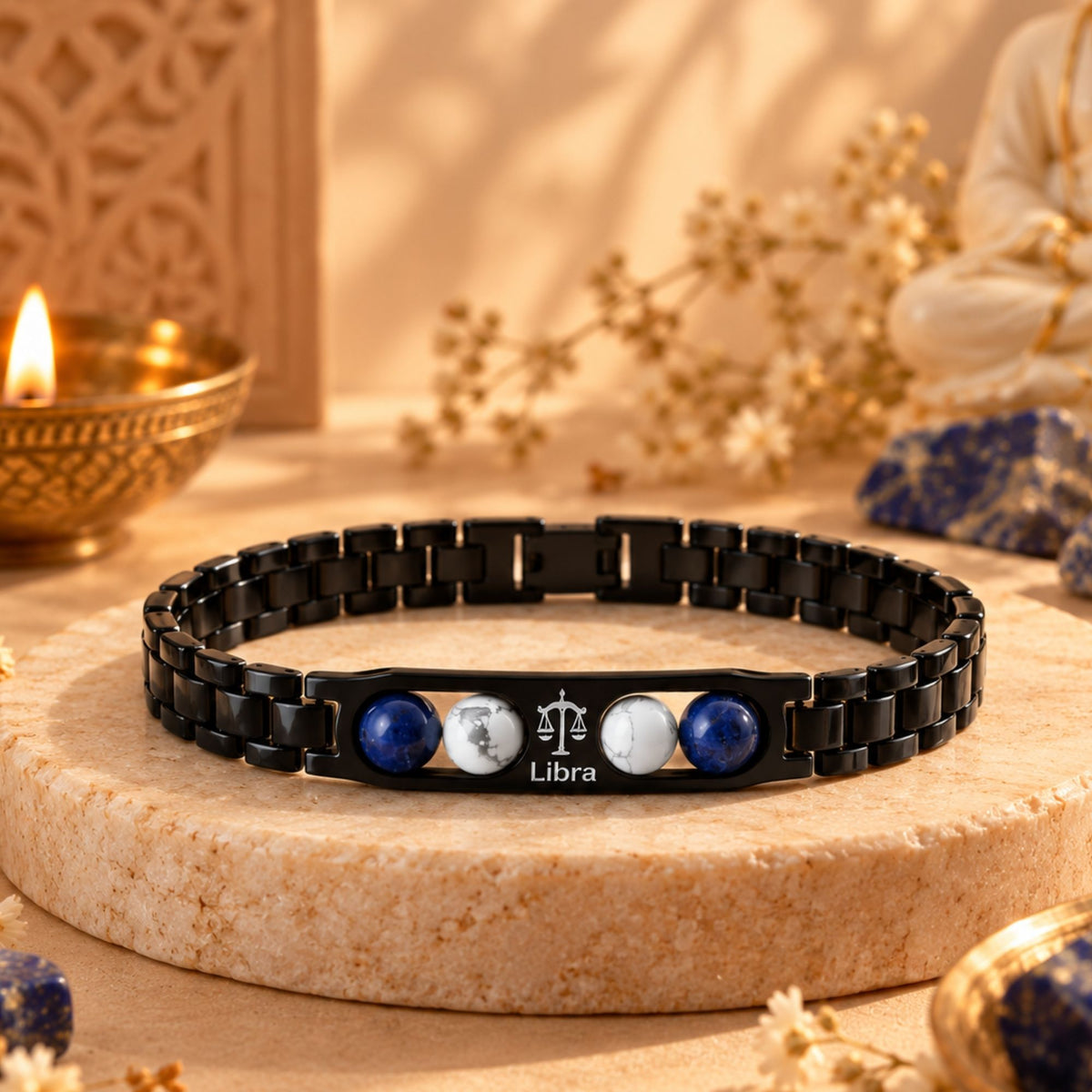 Libra Zodiac Sign Metal Bracelet + Free Selenite Plate