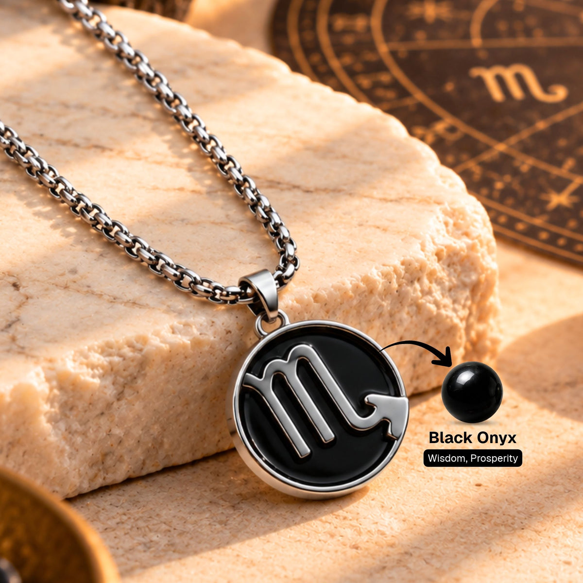 Scorpio Zodiac Pendant with Black Onyx Stone