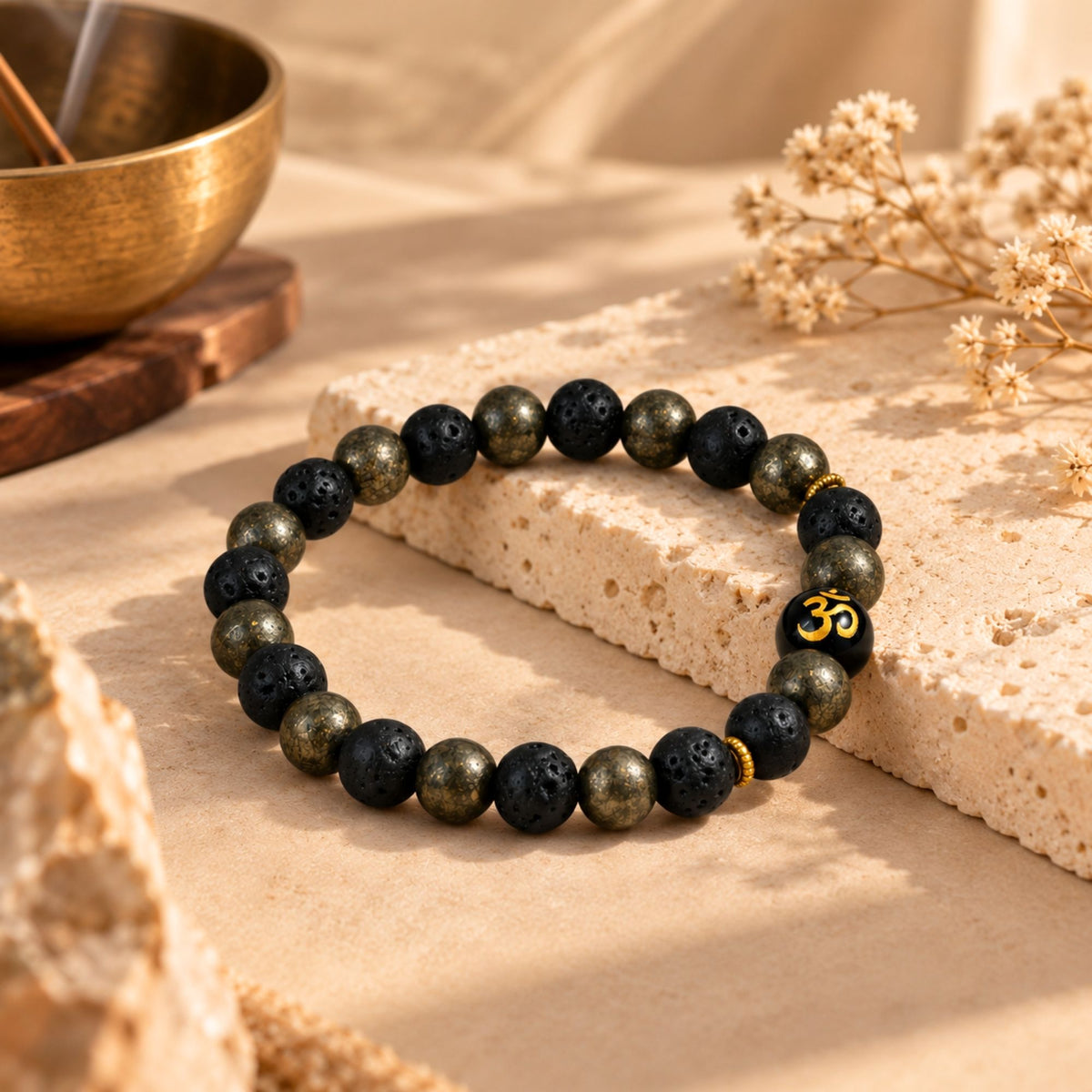 Om Pyrite & Lava Stone Wealth Band
