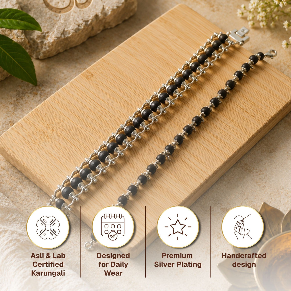 Silver Plated Modern + Elemental Karungali Rakhi Box for Bhaiya & Bhabhi