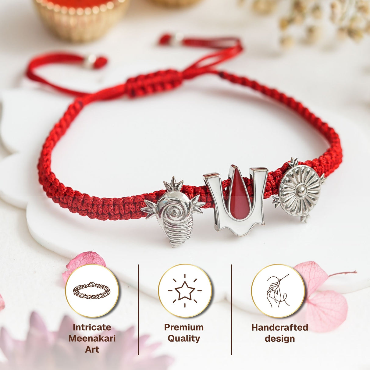 Shankh Tilak Chakra Meenakari Rakhi Box