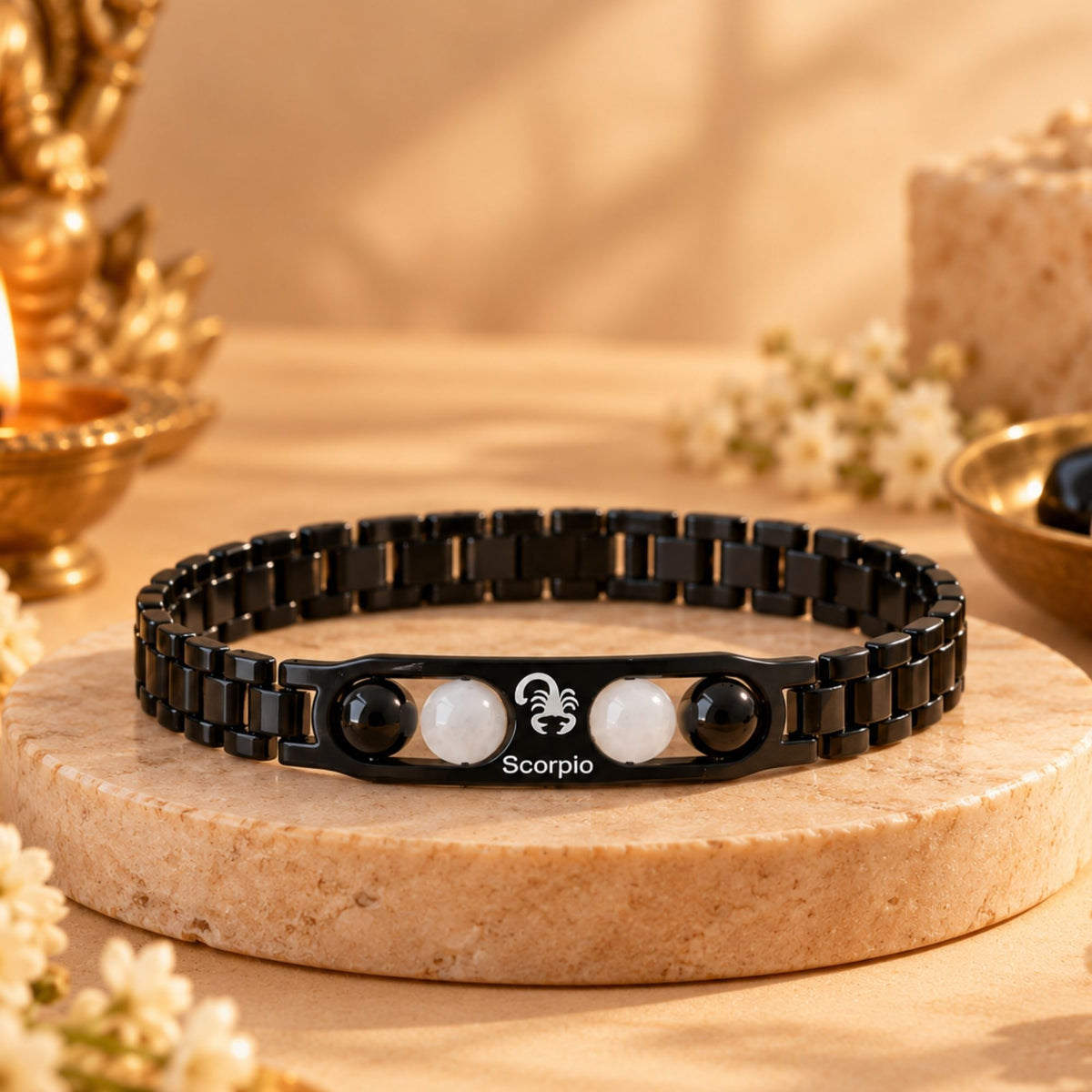 Scorpio Zodiac Sign Metal Bracelet + Free Selenite Plate