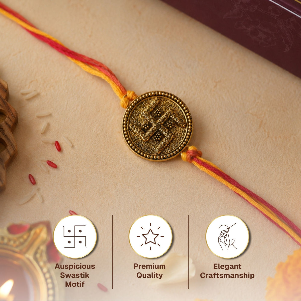 Gold Plated Swastik Rakhi Box