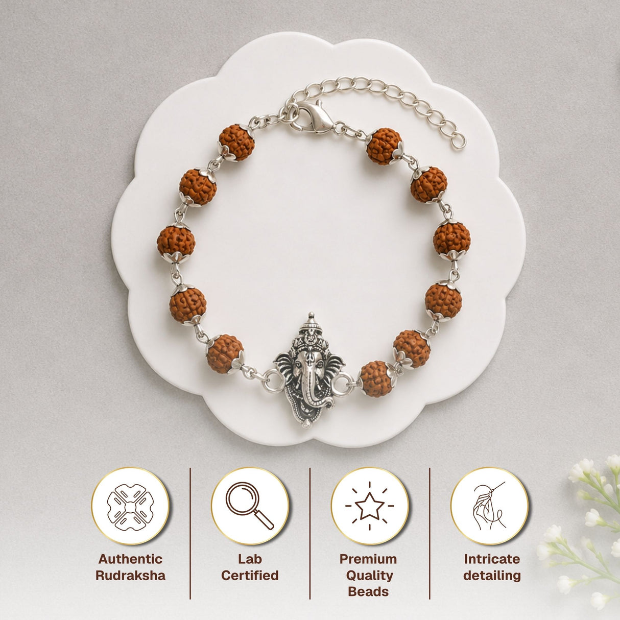 Silver Plated Ganesh Rudraksha Rakhi Box