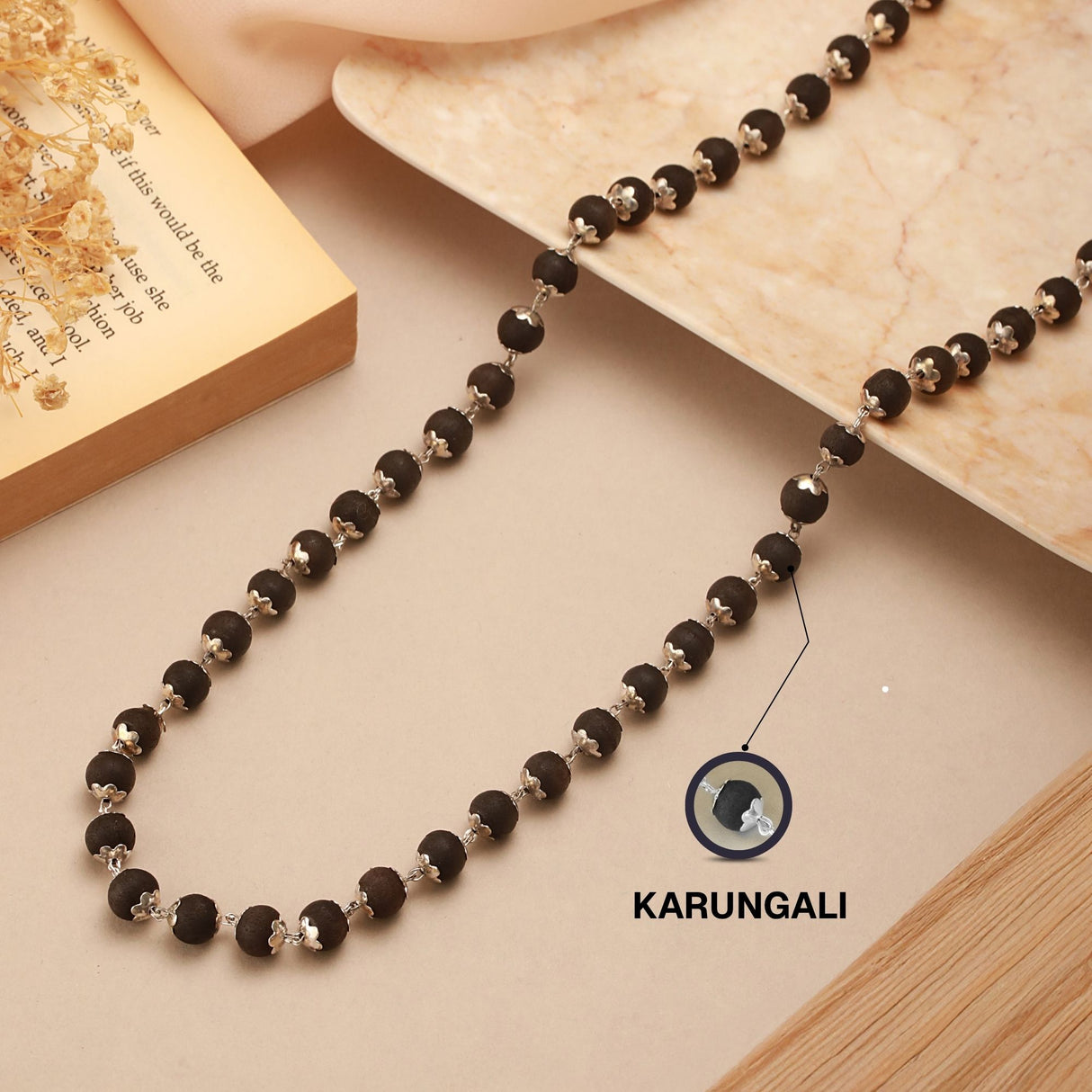 Silver Plated Eternal Karungali Mala - Natural Ebony Wood (Govt. Certified)