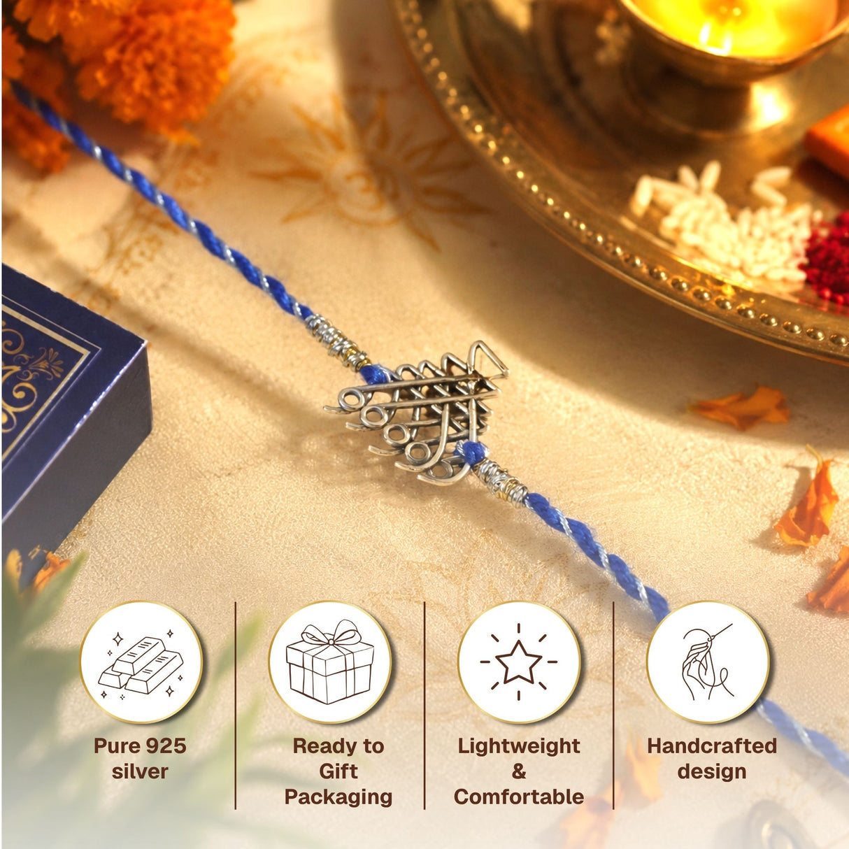 925 Silver Maa Saraswati Yantra Rakhi Box