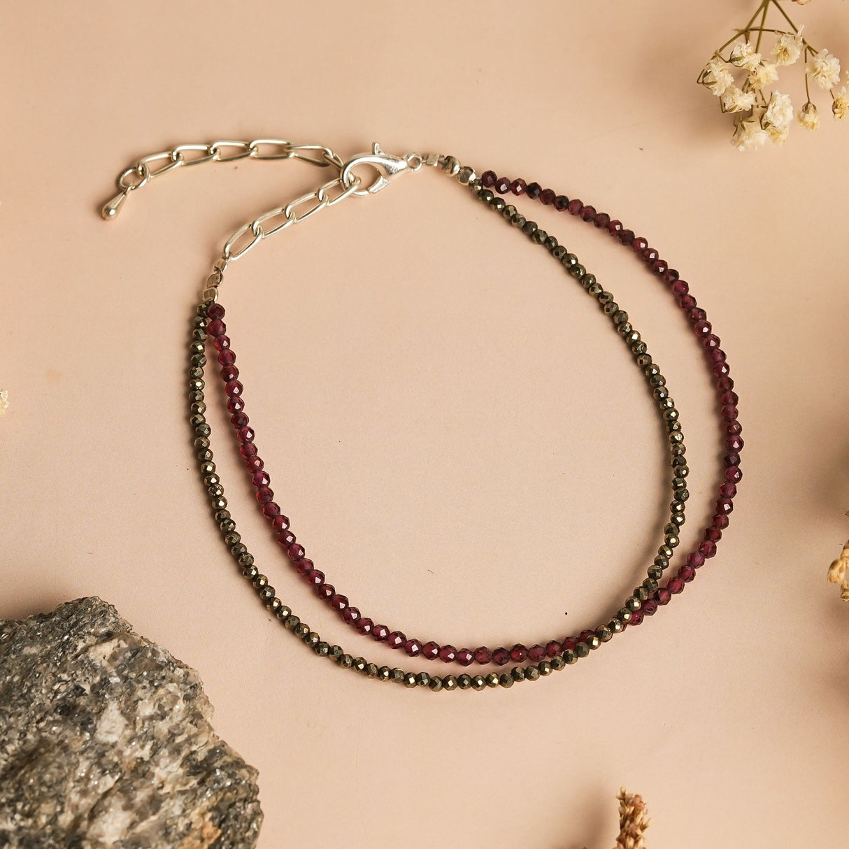 Love & Abundance Anklet with Pyrite and Garnet Stones