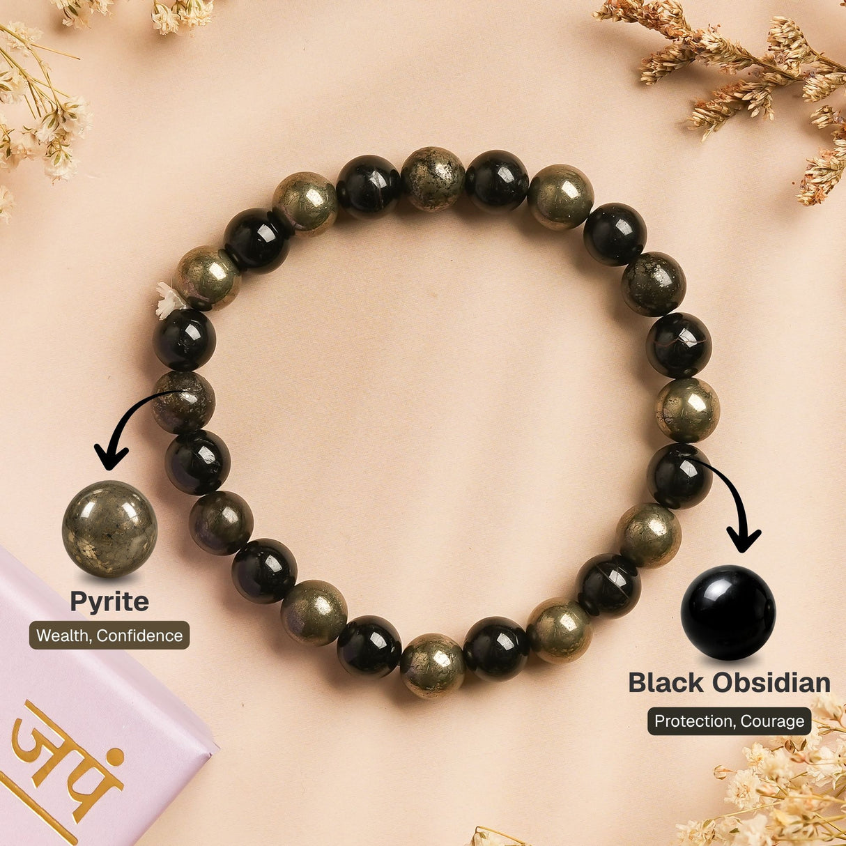 Wealth Shield Band with Pyrite and Black Obsidian Stones