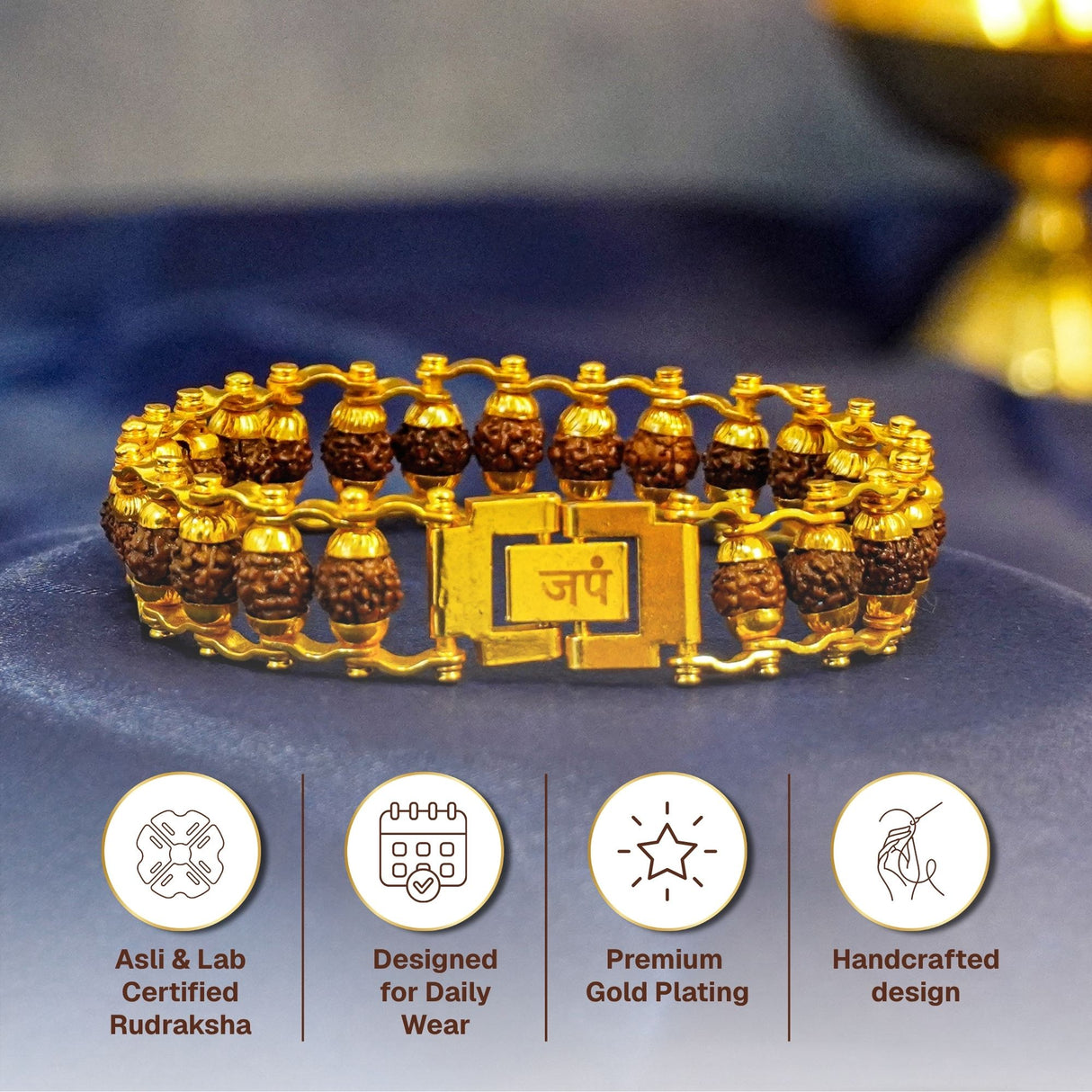 Gold Plated Modern Rudraksha Rakhi Box