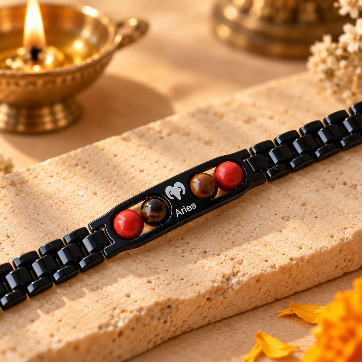 Aries Zodiac Sign Metal Bracelet + Free Selenite Plate