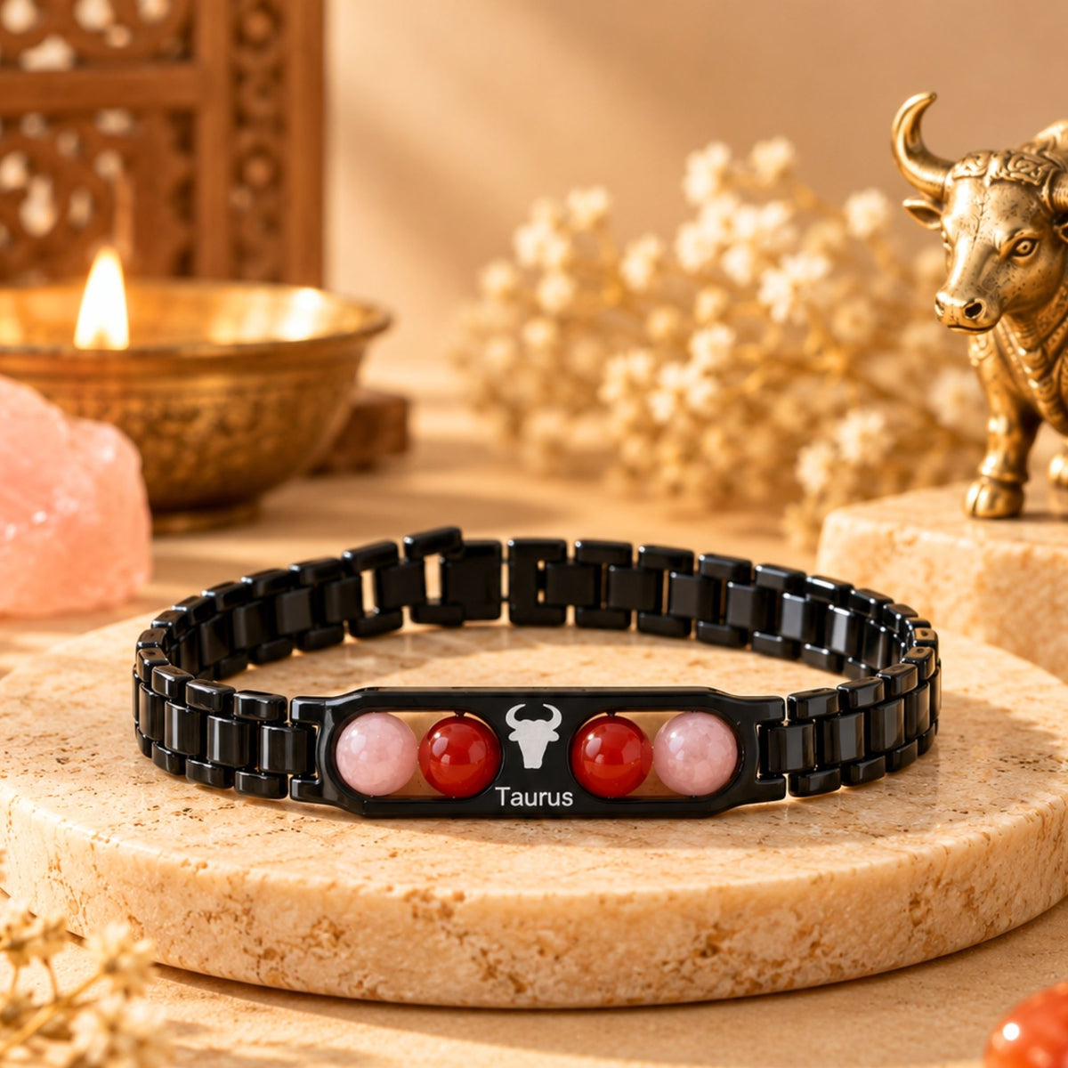 Taurus Zodiac Sign Metal Bracelet + Free Selenite Plate
