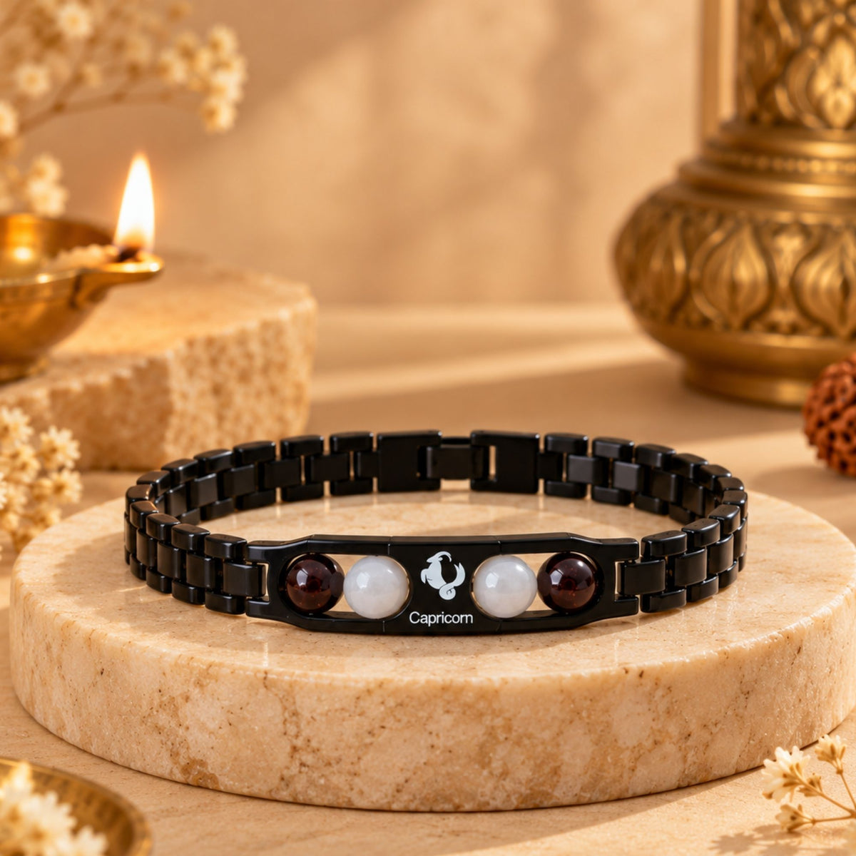 Capricorn Zodiac Sign Metal Bracelet + Free Selenite Plate