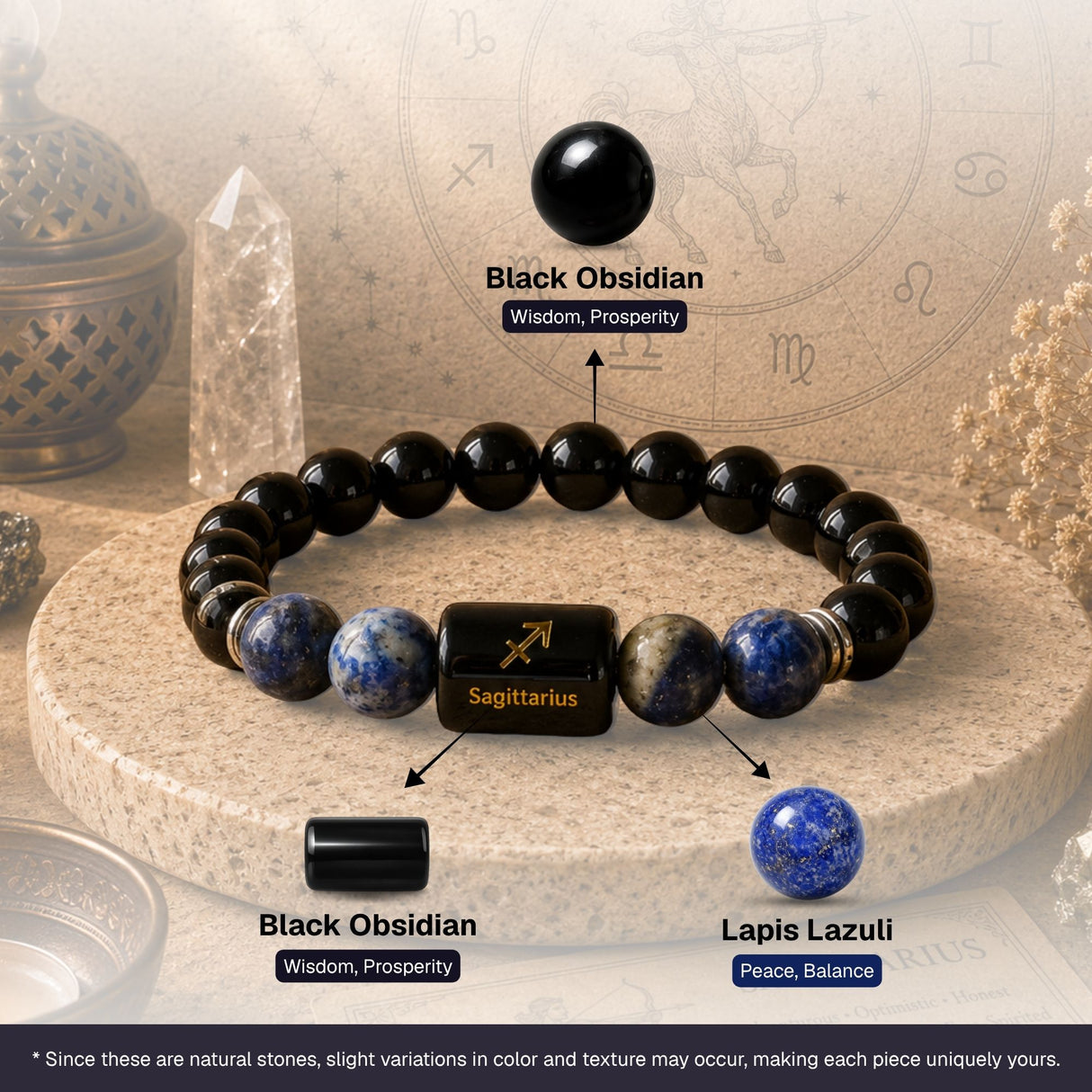 Black Obsidian & Lapis Lazuli Zodiac Band for Sagittarius (धनु राशि)