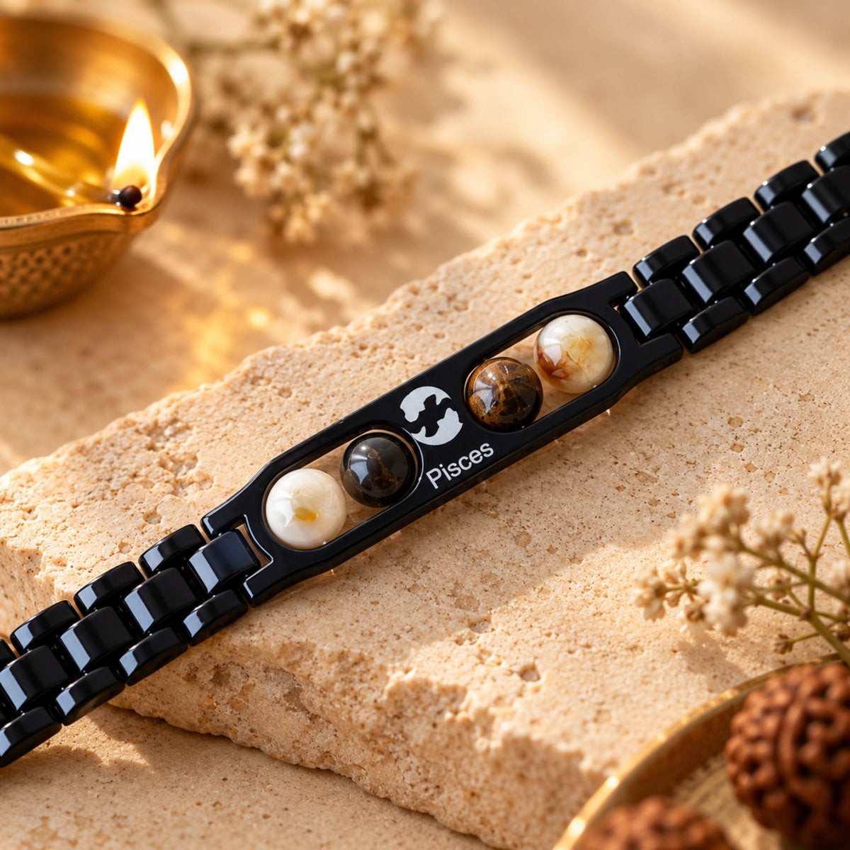 Pisces Zodiac Sign Metal Bracelet + Free Selenite Plate