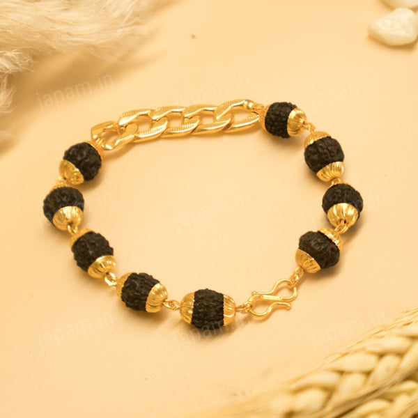 Gold Plated Black Links Rudraksha Bracelet