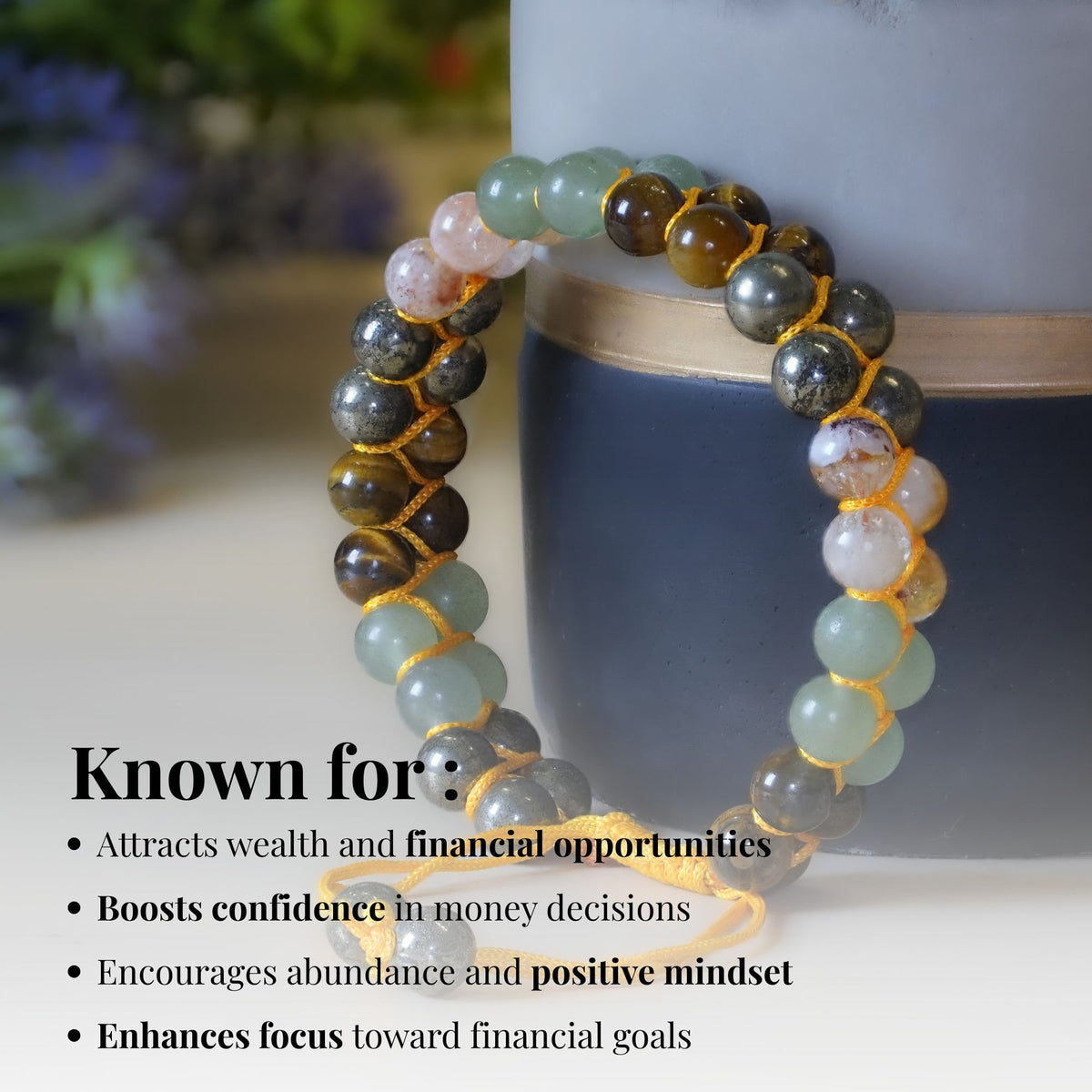 Money Magnet Double Fusion Tie-Up Band with Pyrite, Tiger Eye, Citrine & Aventurine Beads