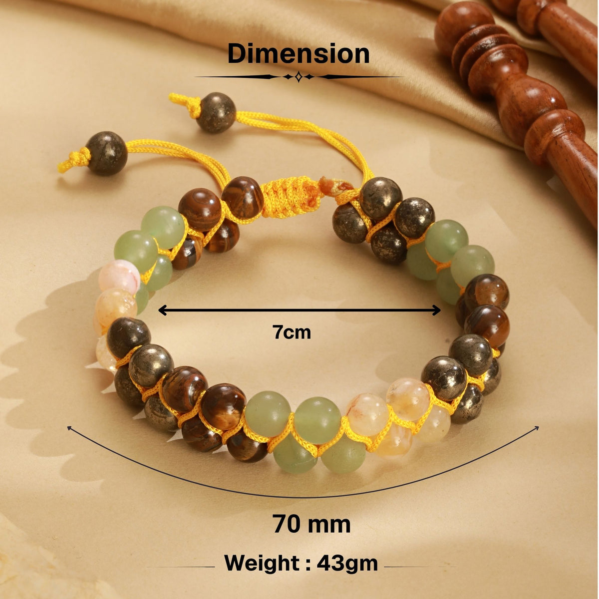 Money Magnet Double Fusion Tie-Up Band with Pyrite, Tiger Eye, Citrine & Aventurine Beads
