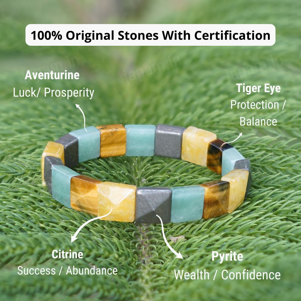 Money Magnet Cubical Band with Pyrite, Tiger Eye, Citrine & Aventurine Beads