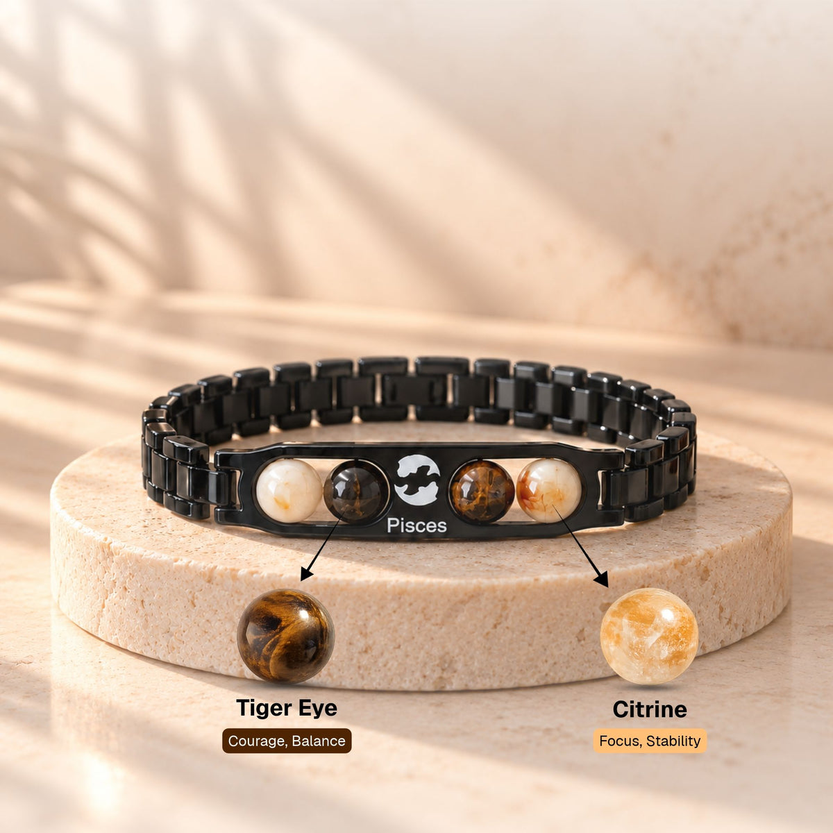 Pisces Zodiac Sign Metal Bracelet + Free Selenite Plate