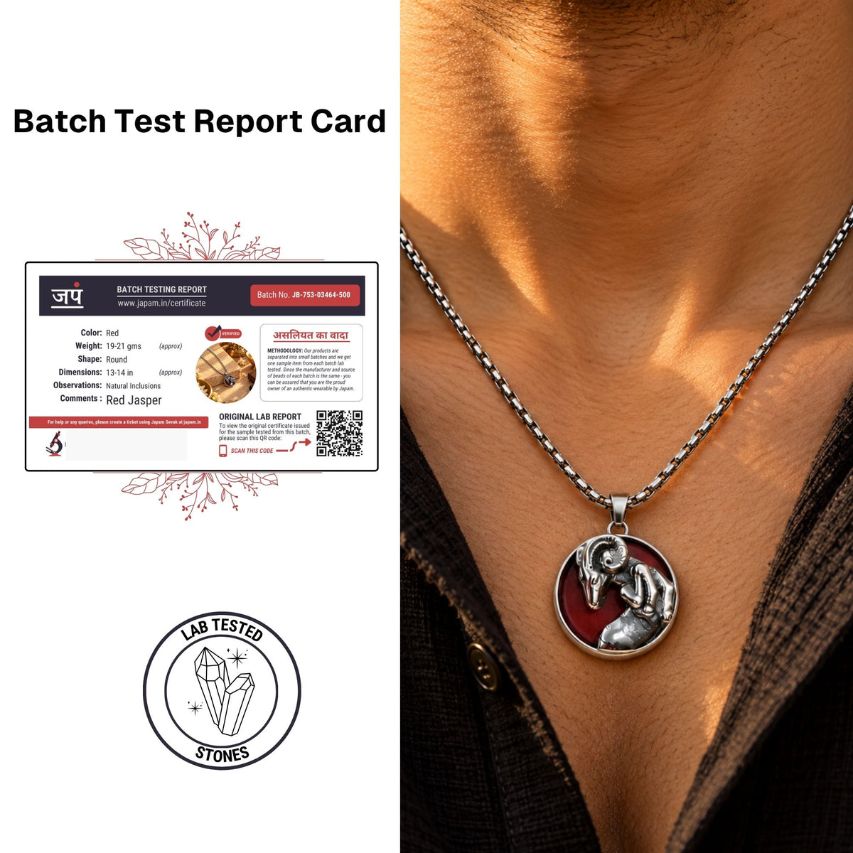 Aries Zodiac Pendant with Red Jasper Stone