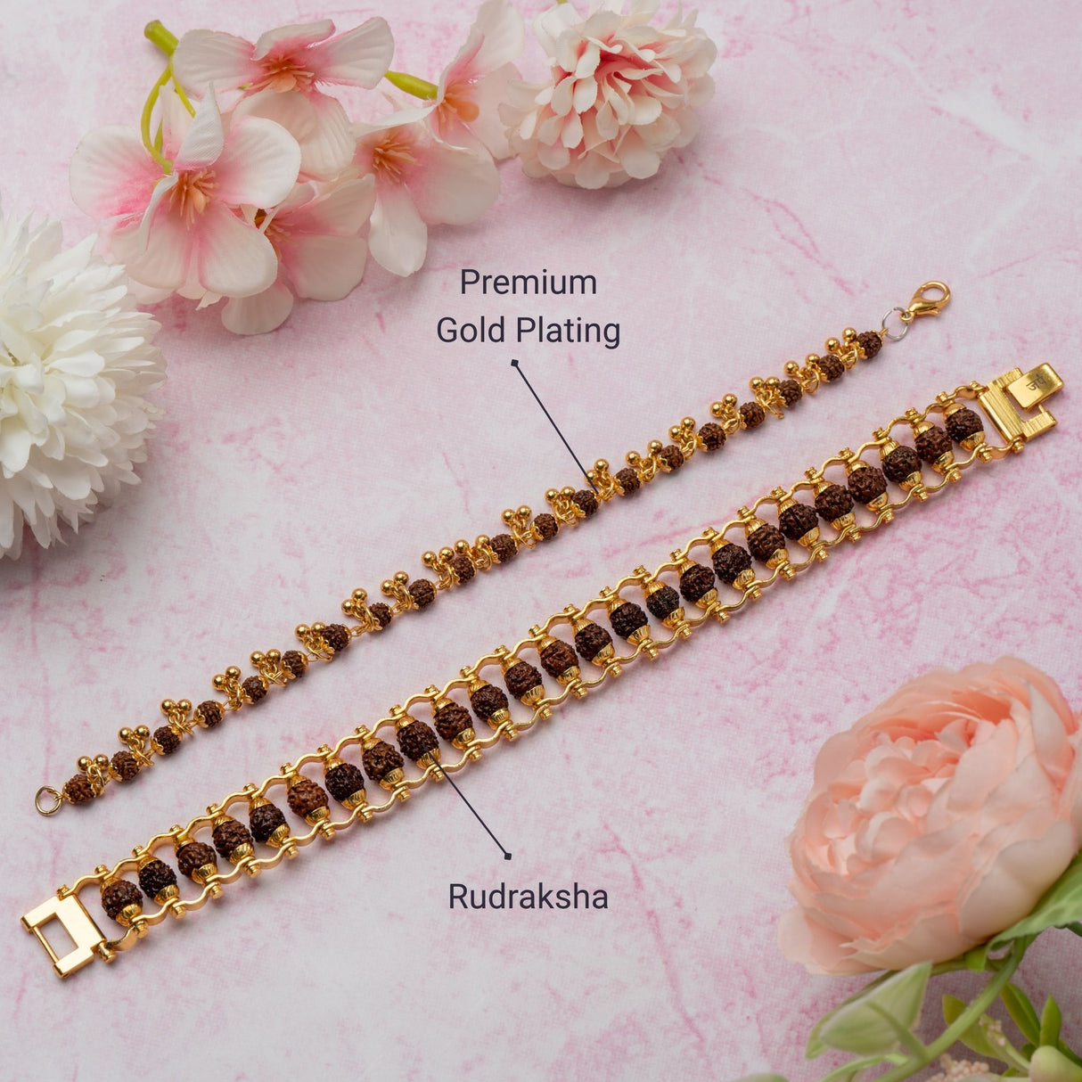 Gold Plated Modern + Elemental Rudraksha Rakhi Box for Bhaiya & Bhabhi
