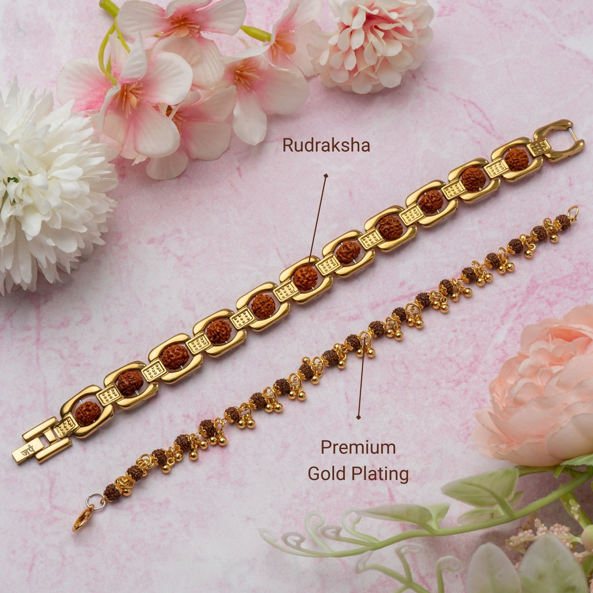 Gold Plated Essential + Elemental Rudraksha Rakhi Box for Bhaiya & Bhabhi