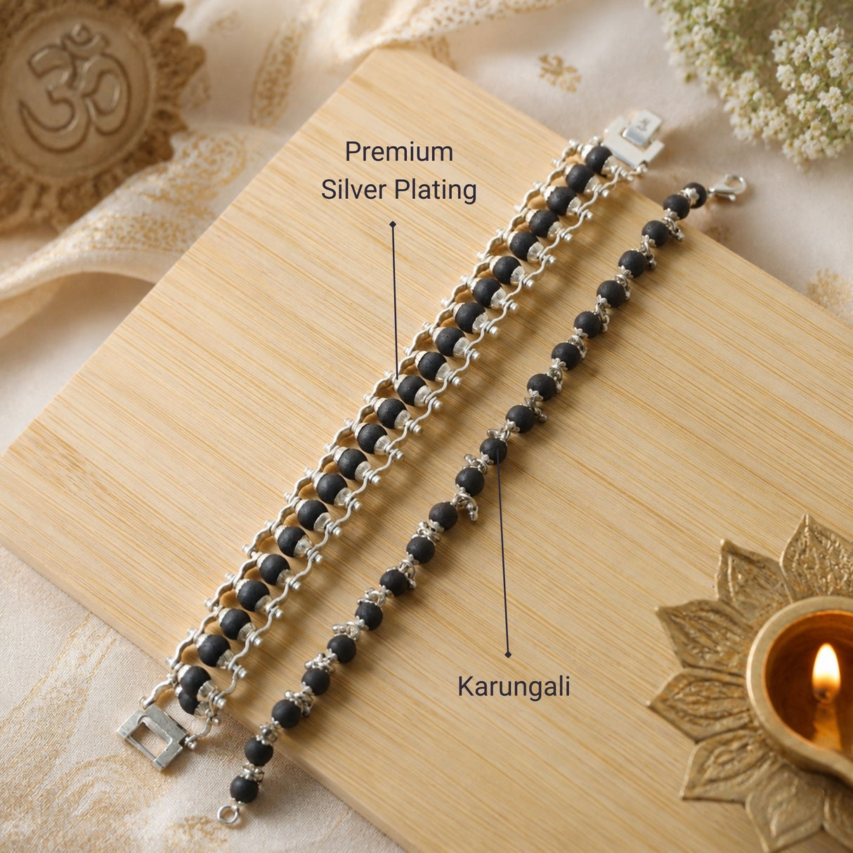Silver Plated Modern + Elemental Karungali Rakhi Box for Bhaiya & Bhabhi