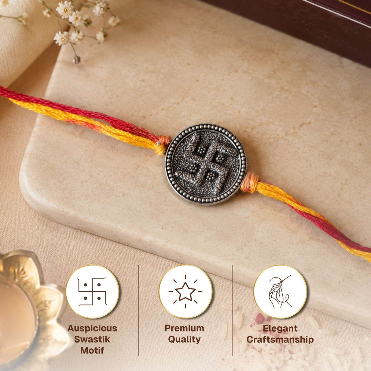 Silver Plated Swastik Rakhi Box