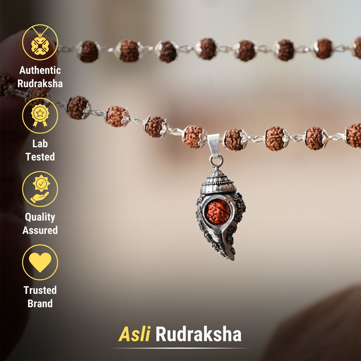 Silver Plated Shiv Shankh Rudraksha Mala