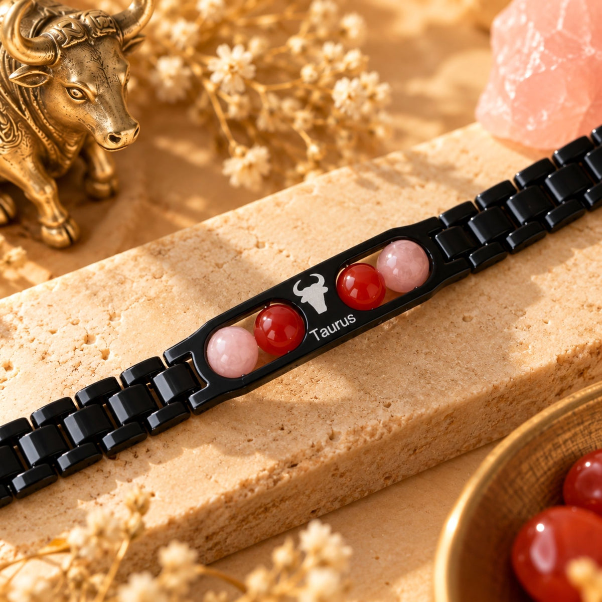 Taurus Zodiac Sign Metal Bracelet + Free Selenite Plate